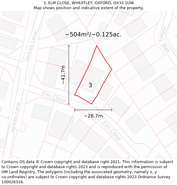 3, ELM CLOSE, WHEATLEY, OXFORD, OX33 1UW: Plot and title map