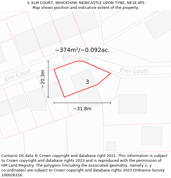 3, ELM COURT, WHICKHAM, NEWCASTLE UPON TYNE, NE16 4PS: Plot and title map