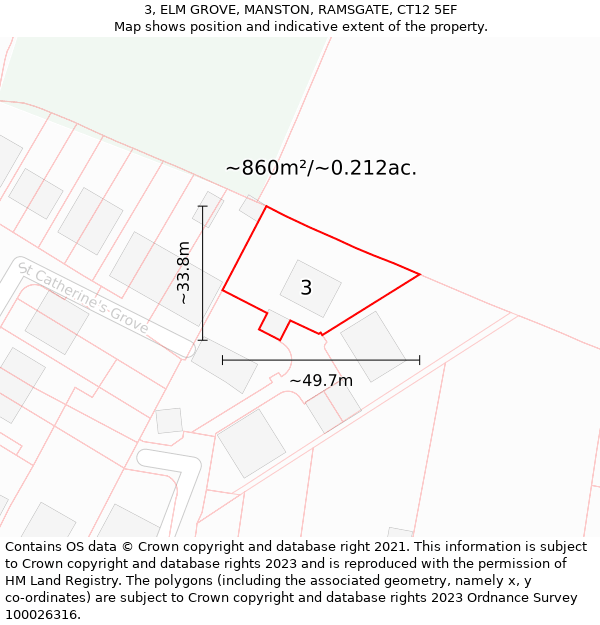 3, ELM GROVE, MANSTON, RAMSGATE, CT12 5EF: Plot and title map