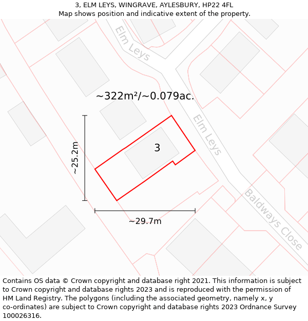 3, ELM LEYS, WINGRAVE, AYLESBURY, HP22 4FL: Plot and title map