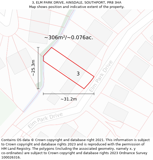 3, ELM PARK DRIVE, AINSDALE, SOUTHPORT, PR8 3HA: Plot and title map