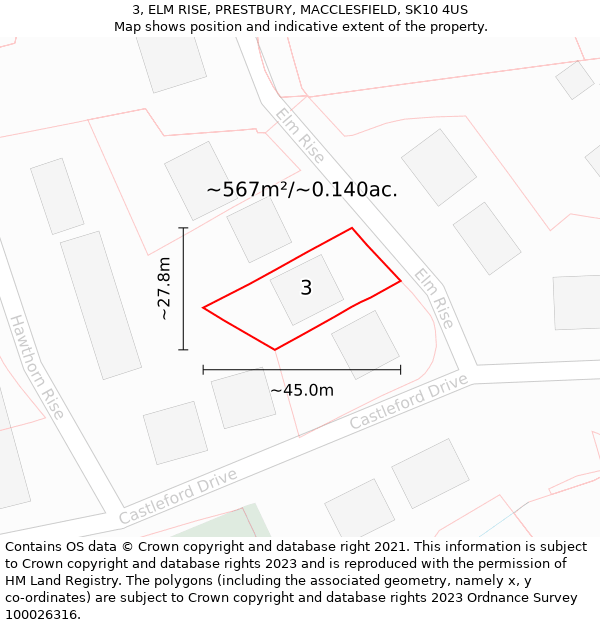 3, ELM RISE, PRESTBURY, MACCLESFIELD, SK10 4US: Plot and title map