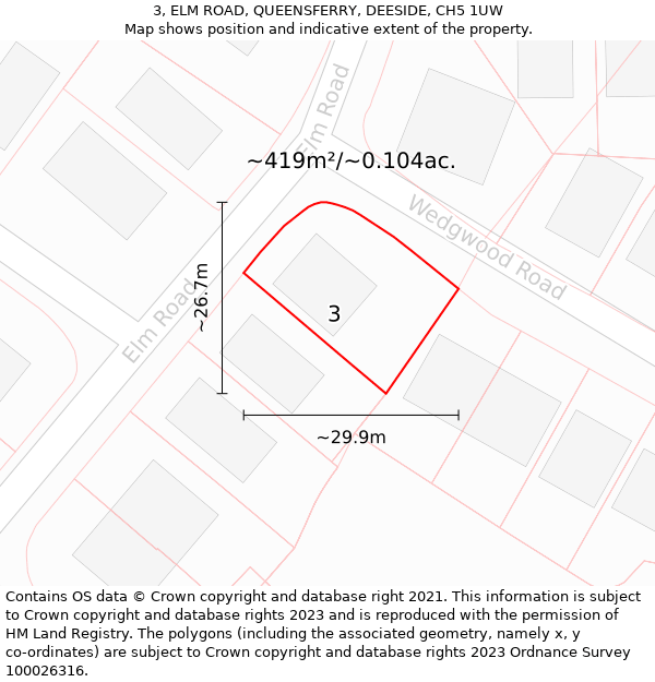 3, ELM ROAD, QUEENSFERRY, DEESIDE, CH5 1UW: Plot and title map