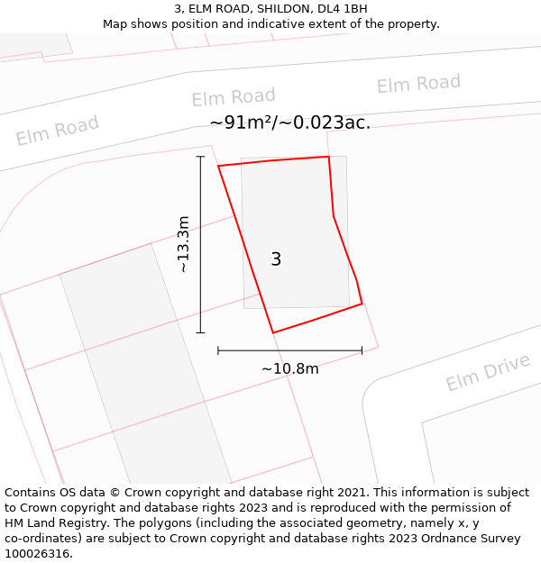 3, ELM ROAD, SHILDON, DL4 1BH: Plot and title map