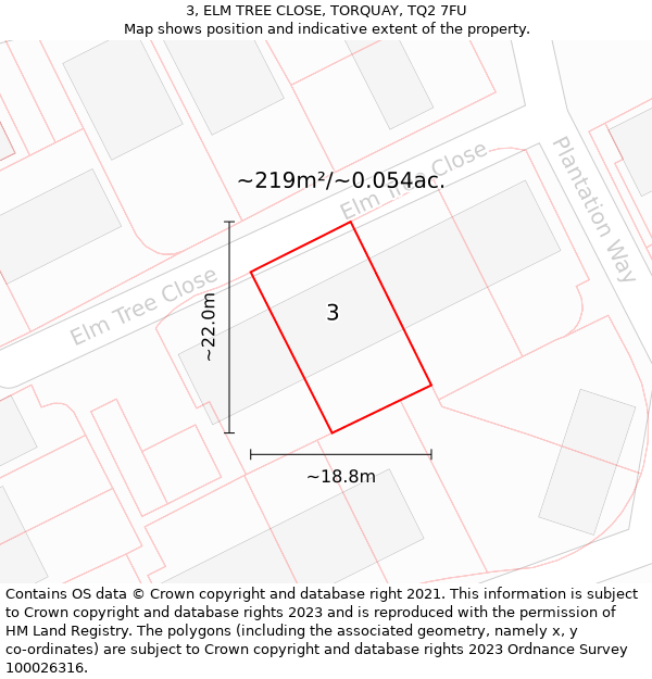 3, ELM TREE CLOSE, TORQUAY, TQ2 7FU: Plot and title map