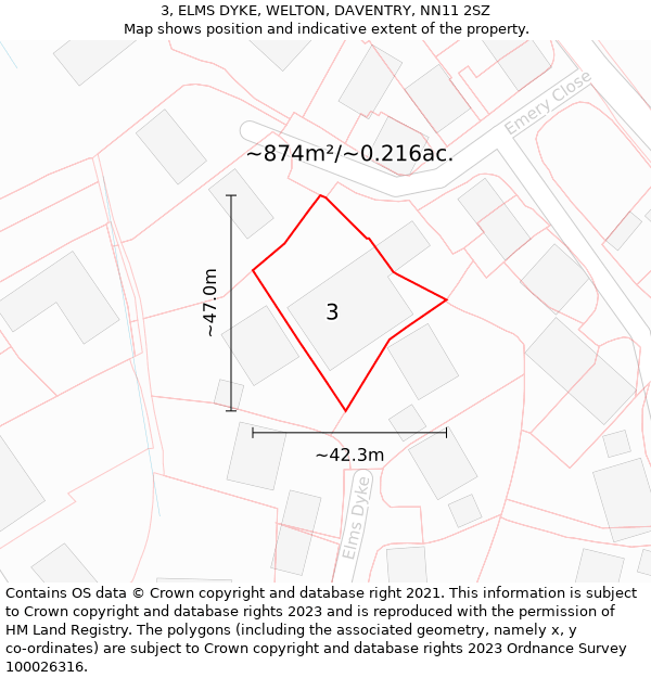 3, ELMS DYKE, WELTON, DAVENTRY, NN11 2SZ: Plot and title map