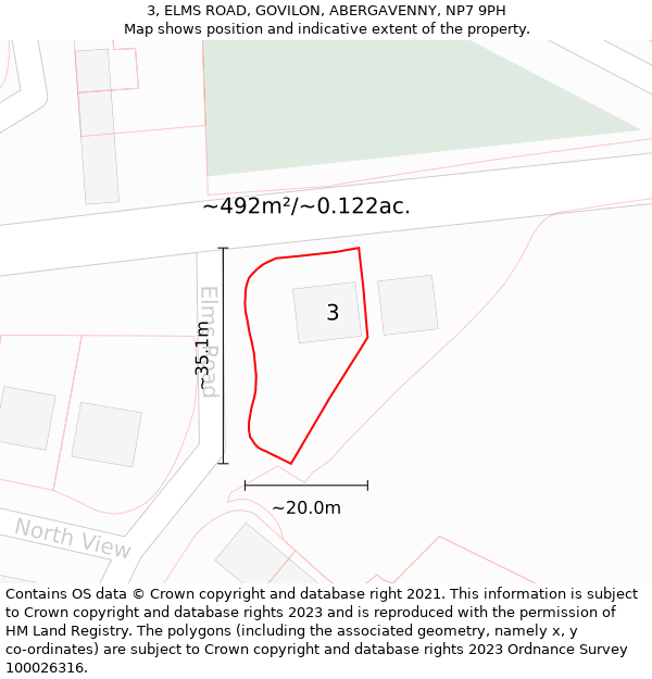 3, ELMS ROAD, GOVILON, ABERGAVENNY, NP7 9PH: Plot and title map