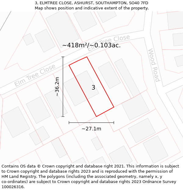 3, ELMTREE CLOSE, ASHURST, SOUTHAMPTON, SO40 7FD: Plot and title map