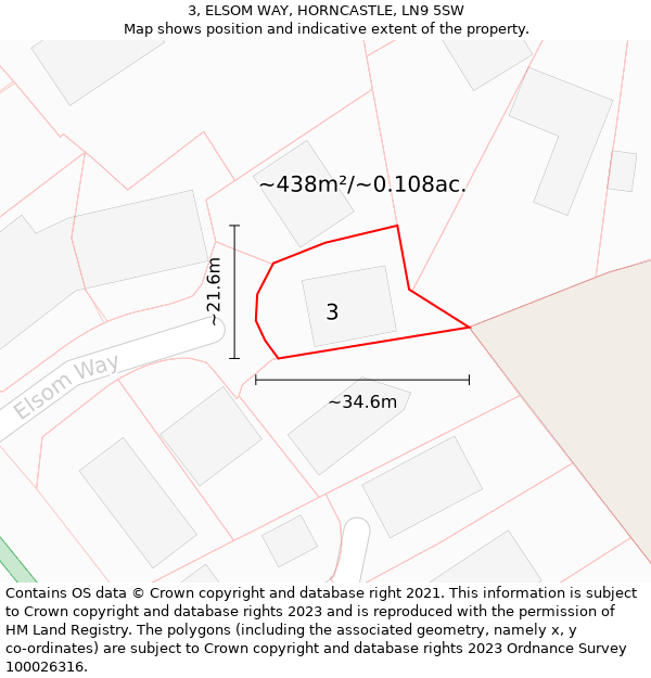 3, ELSOM WAY, HORNCASTLE, LN9 5SW: Plot and title map