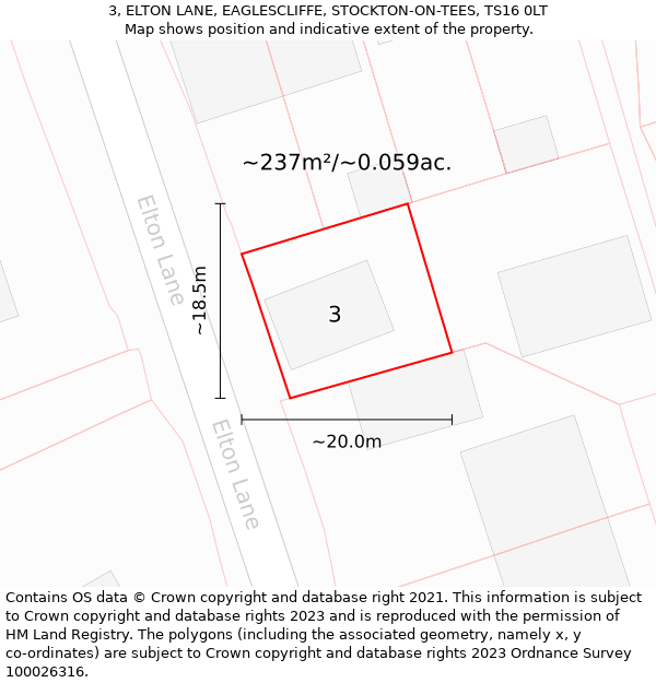 3, ELTON LANE, EAGLESCLIFFE, STOCKTON-ON-TEES, TS16 0LT: Plot and title map