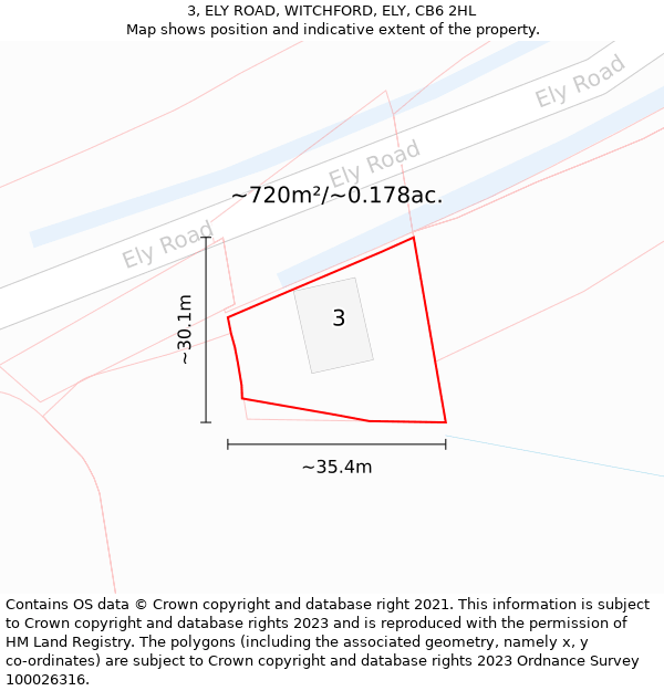 3, ELY ROAD, WITCHFORD, ELY, CB6 2HL: Plot and title map