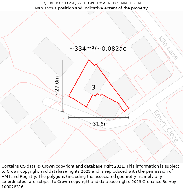 3, EMERY CLOSE, WELTON, DAVENTRY, NN11 2EN: Plot and title map