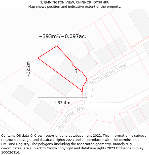 3, EMMINGTON VIEW, CHINNOR, OX39 4FA: Plot and title map