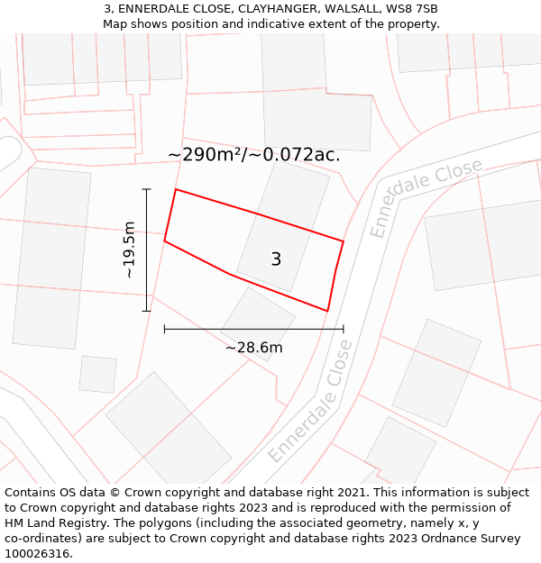 3, ENNERDALE CLOSE, CLAYHANGER, WALSALL, WS8 7SB: Plot and title map