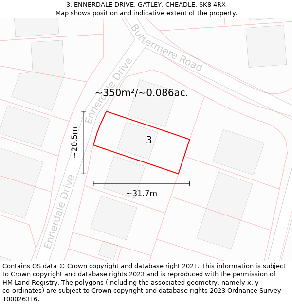 3, ENNERDALE DRIVE, GATLEY, CHEADLE, SK8 4RX: Plot and title map