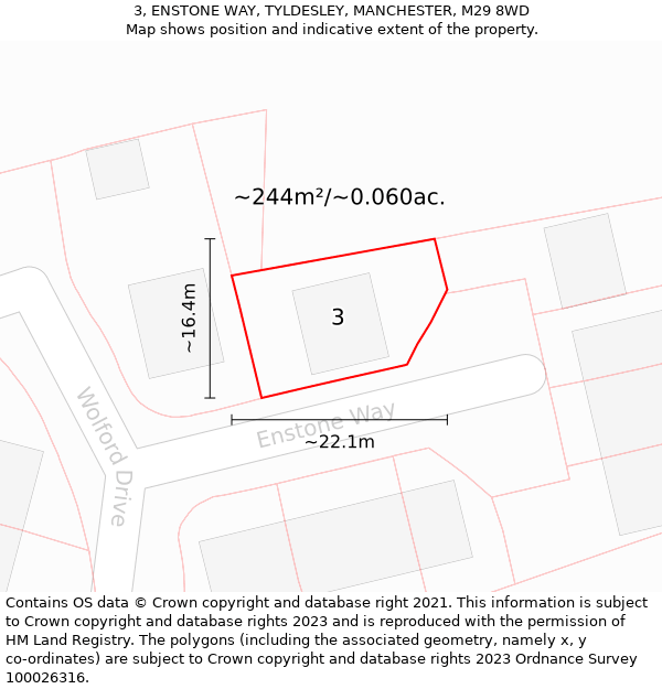 3, ENSTONE WAY, TYLDESLEY, MANCHESTER, M29 8WD: Plot and title map