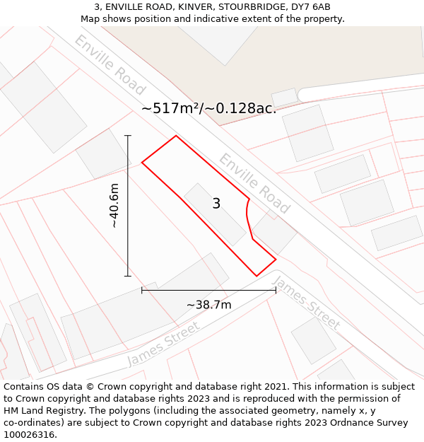 3, ENVILLE ROAD, KINVER, STOURBRIDGE, DY7 6AB: Plot and title map