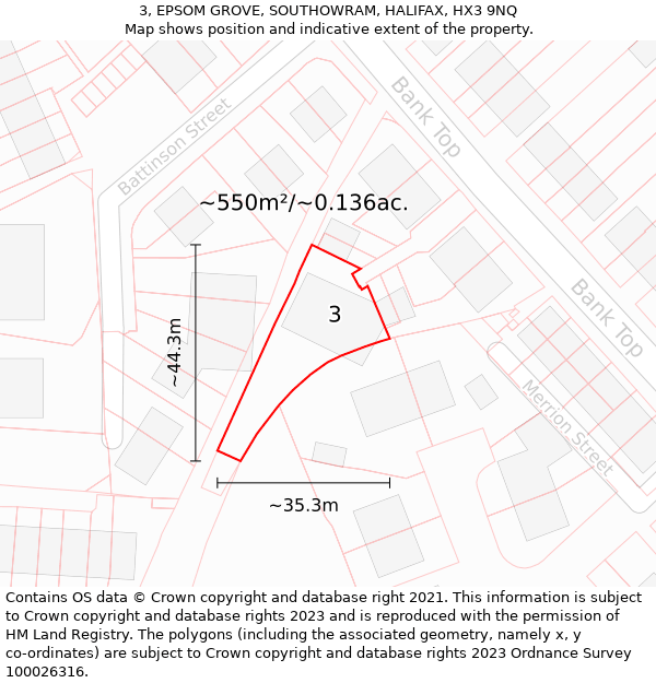 3, EPSOM GROVE, SOUTHOWRAM, HALIFAX, HX3 9NQ: Plot and title map