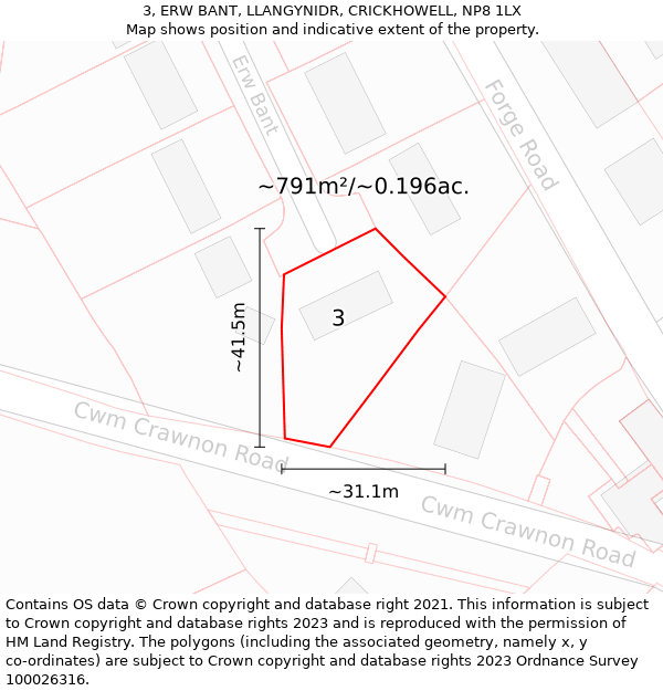 3, ERW BANT, LLANGYNIDR, CRICKHOWELL, NP8 1LX: Plot and title map