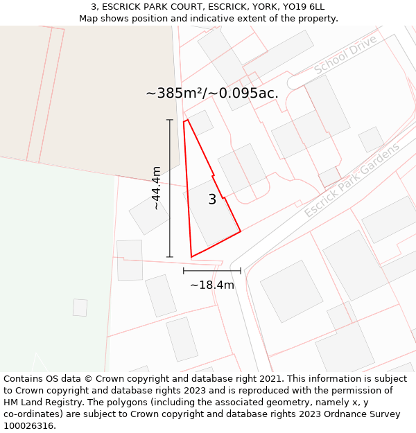 3, ESCRICK PARK COURT, ESCRICK, YORK, YO19 6LL: Plot and title map