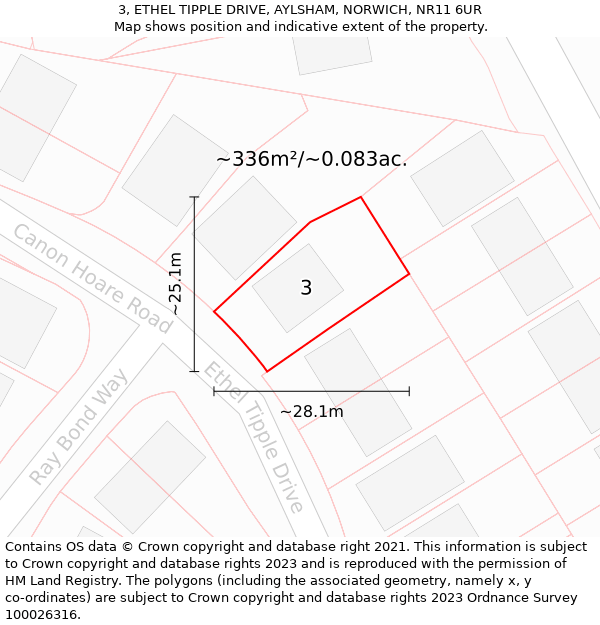3, ETHEL TIPPLE DRIVE, AYLSHAM, NORWICH, NR11 6UR: Plot and title map