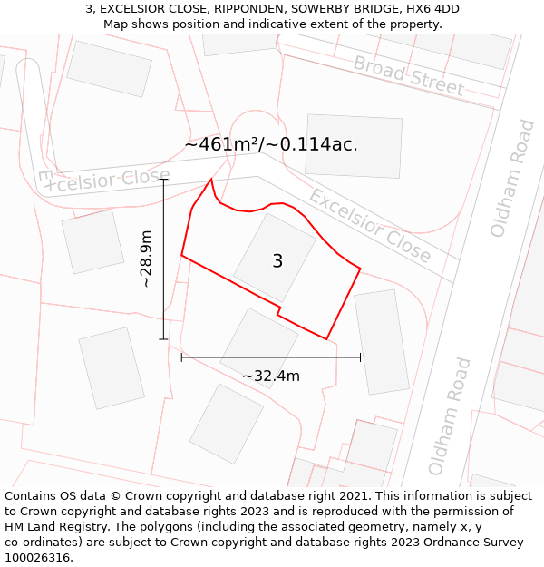 3, EXCELSIOR CLOSE, RIPPONDEN, SOWERBY BRIDGE, HX6 4DD: Plot and title map