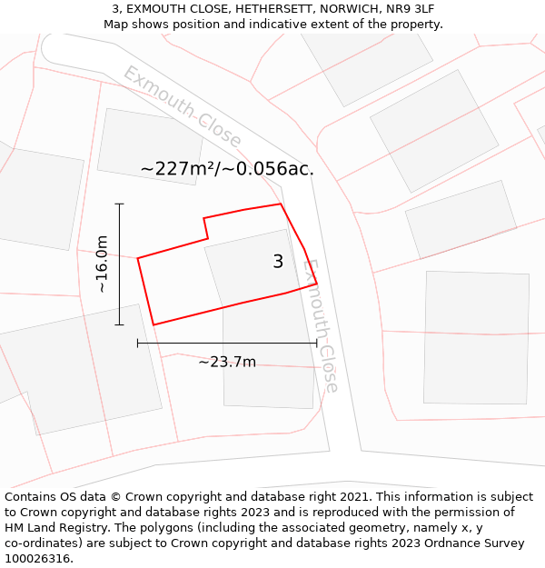 3, EXMOUTH CLOSE, HETHERSETT, NORWICH, NR9 3LF: Plot and title map