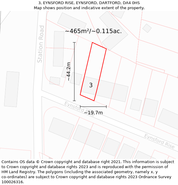 3, EYNSFORD RISE, EYNSFORD, DARTFORD, DA4 0HS: Plot and title map