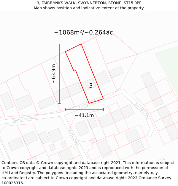 3, FAIRBANKS WALK, SWYNNERTON, STONE, ST15 0PF: Plot and title map