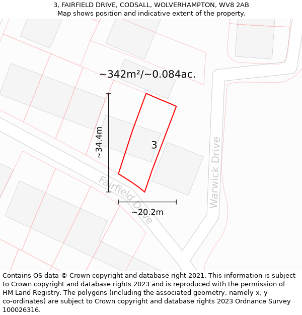 3, FAIRFIELD DRIVE, CODSALL, WOLVERHAMPTON, WV8 2AB: Plot and title map