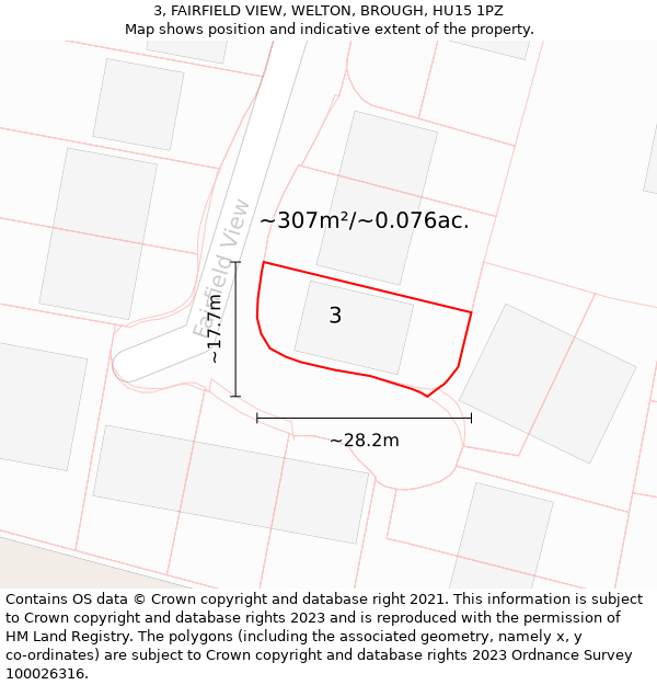 3, FAIRFIELD VIEW, WELTON, BROUGH, HU15 1PZ: Plot and title map