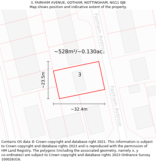 3, FAIRHAM AVENUE, GOTHAM, NOTTINGHAM, NG11 0JB: Plot and title map