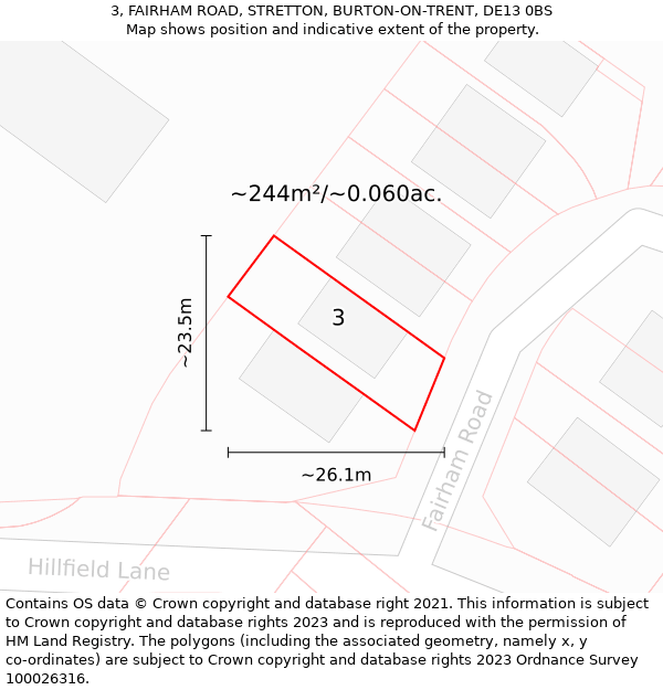 3, FAIRHAM ROAD, STRETTON, BURTON-ON-TRENT, DE13 0BS: Plot and title map