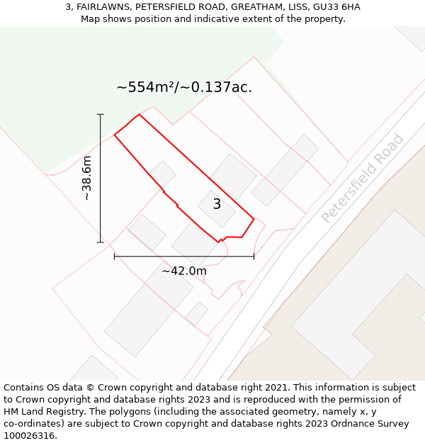 3, FAIRLAWNS, PETERSFIELD ROAD, GREATHAM, LISS, GU33 6HA: Plot and title map