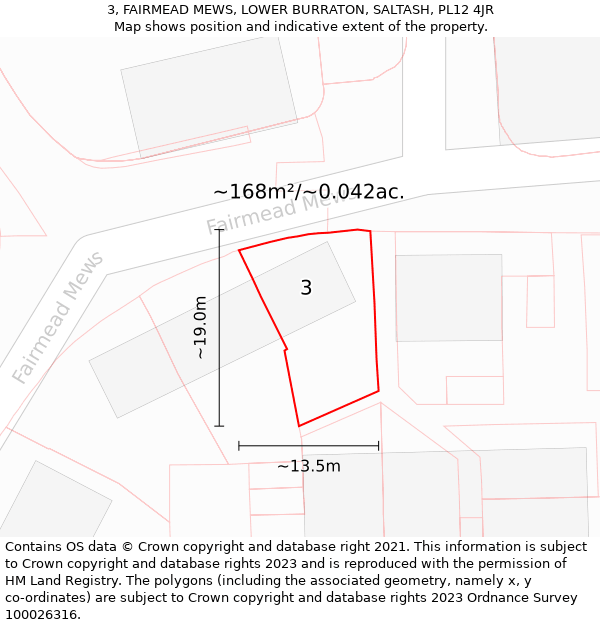 3, FAIRMEAD MEWS, LOWER BURRATON, SALTASH, PL12 4JR: Plot and title map