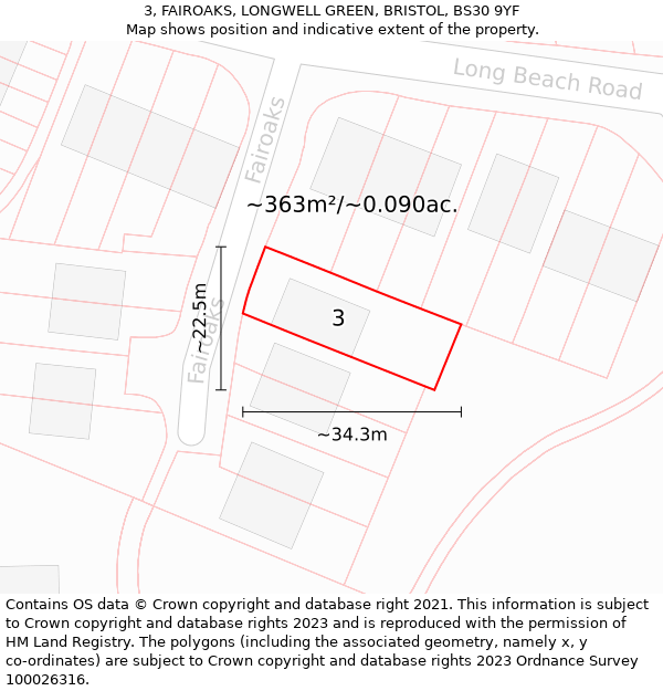 3, FAIROAKS, LONGWELL GREEN, BRISTOL, BS30 9YF: Plot and title map