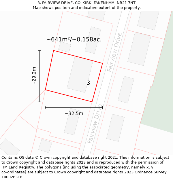 3, FAIRVIEW DRIVE, COLKIRK, FAKENHAM, NR21 7NT: Plot and title map