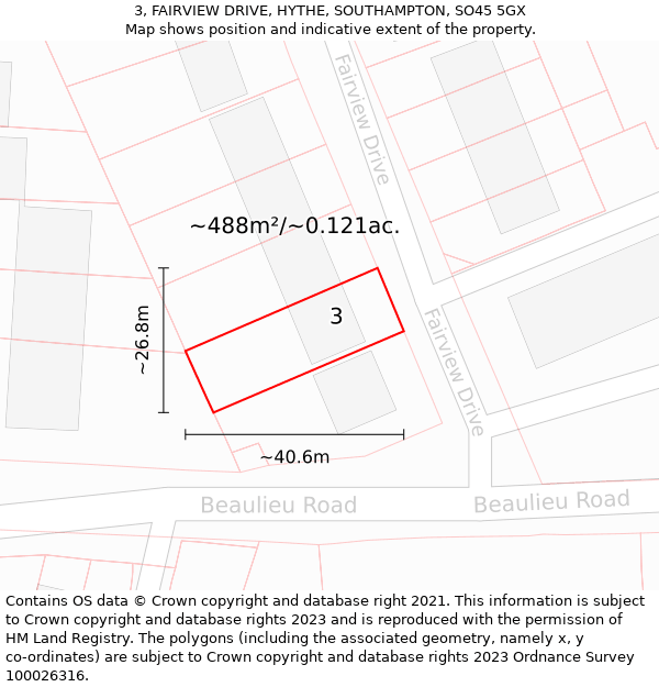 3, FAIRVIEW DRIVE, HYTHE, SOUTHAMPTON, SO45 5GX: Plot and title map