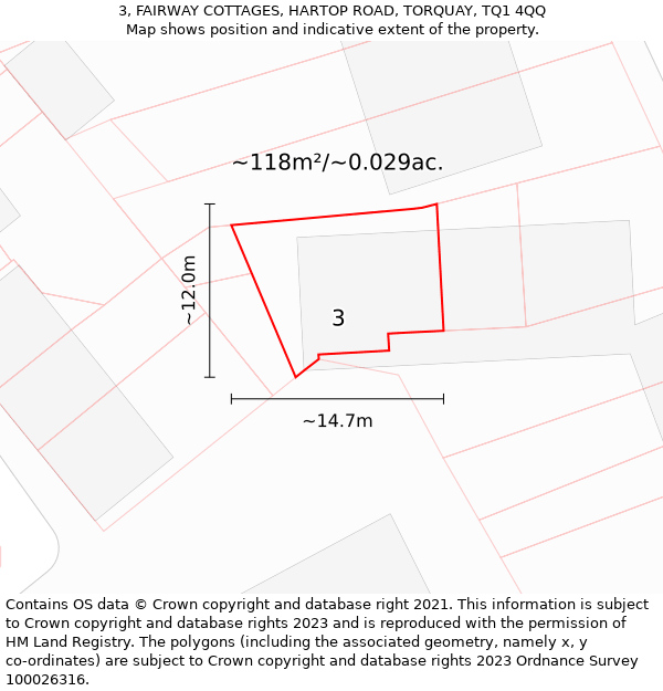 3, FAIRWAY COTTAGES, HARTOP ROAD, TORQUAY, TQ1 4QQ: Plot and title map