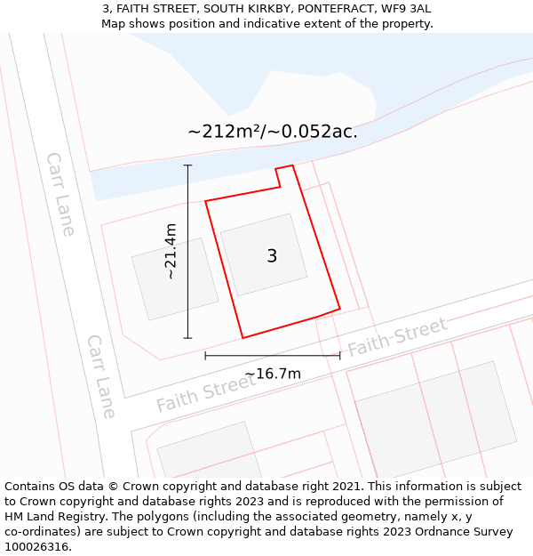 3, FAITH STREET, SOUTH KIRKBY, PONTEFRACT, WF9 3AL: Plot and title map