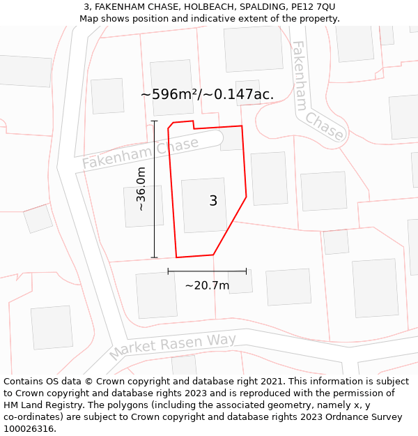 3, FAKENHAM CHASE, HOLBEACH, SPALDING, PE12 7QU: Plot and title map