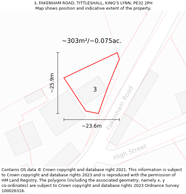 3, FAKENHAM ROAD, TITTLESHALL, KING'S LYNN, PE32 2PH: Plot and title map