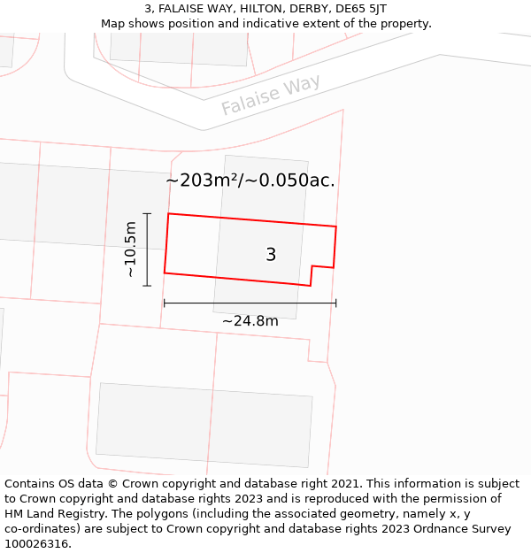 3, FALAISE WAY, HILTON, DERBY, DE65 5JT: Plot and title map