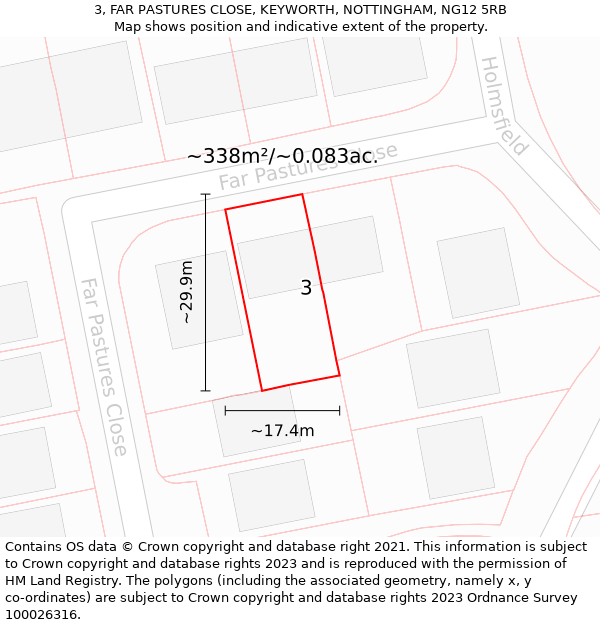 3, FAR PASTURES CLOSE, KEYWORTH, NOTTINGHAM, NG12 5RB: Plot and title map