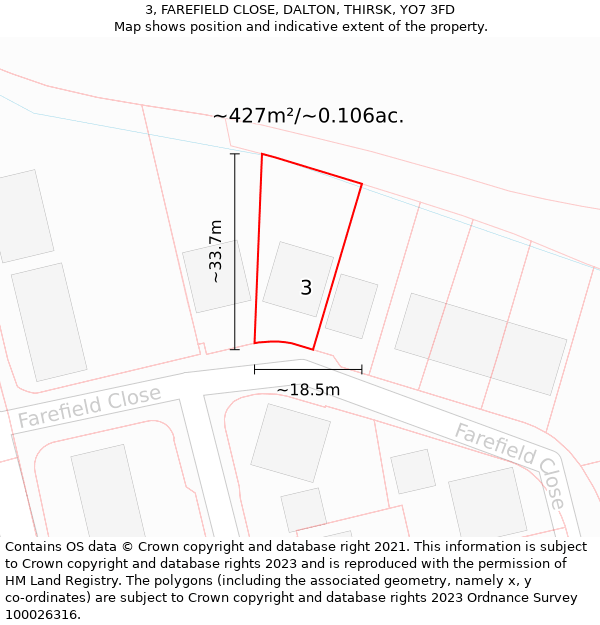 3, FAREFIELD CLOSE, DALTON, THIRSK, YO7 3FD: Plot and title map