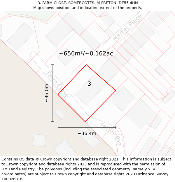 3, FARM CLOSE, SOMERCOTES, ALFRETON, DE55 4HN: Plot and title map