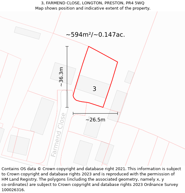 3, FARMEND CLOSE, LONGTON, PRESTON, PR4 5WQ: Plot and title map