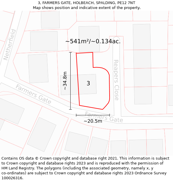 3, FARMERS GATE, HOLBEACH, SPALDING, PE12 7NT: Plot and title map