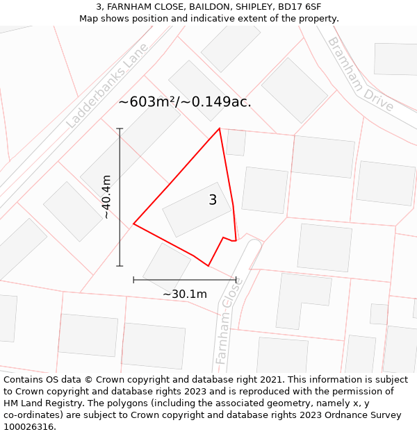 3, FARNHAM CLOSE, BAILDON, SHIPLEY, BD17 6SF: Plot and title map