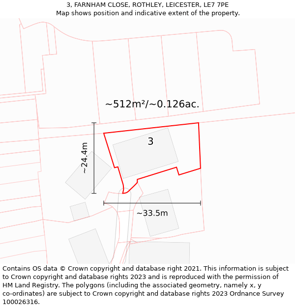 3, FARNHAM CLOSE, ROTHLEY, LEICESTER, LE7 7PE: Plot and title map